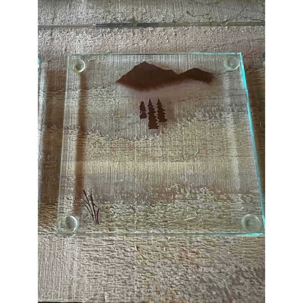 Vintage Western Horse Glass Coasters Set of 4 Rustic Mountain Cabin Decor 4x4